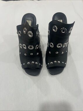 Steve Madden Black Leather Grommet & Stud Open-Toe Mule
